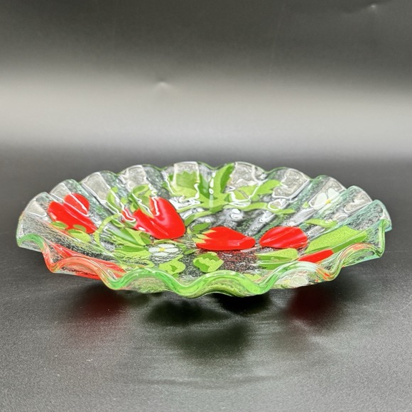 Vintage Fused Art Glass Strawberry Plate Attributed Sydenstricker 7.75" Signed - Picture 2 of 7